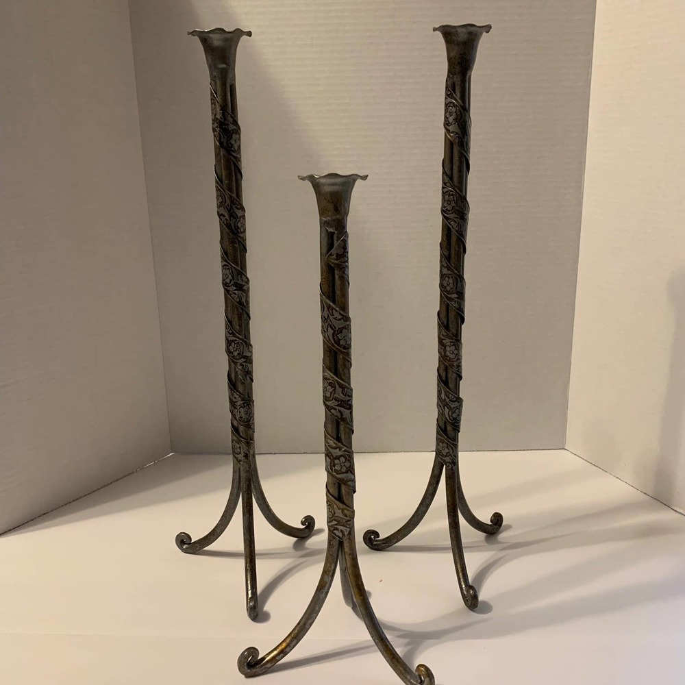 Handforged Metal Candlesticks Gothic Set of 3‎